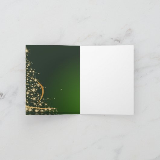 Grünes Weihnachtsmotiv mit goldenem Weihnachtsbaum Kaart (Binnen)