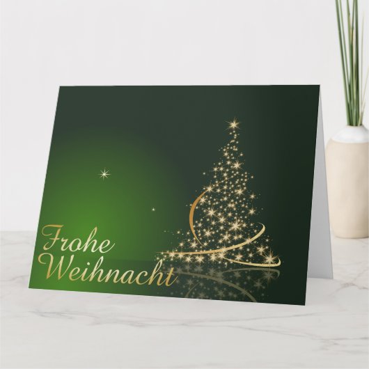 Grünes Weihnachtsmotiv mit goldenem Weihnachtsbaum Kaart (Voorkant)
