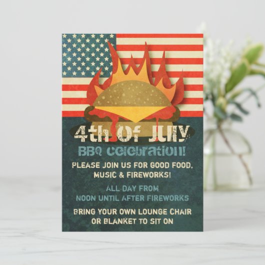 Grunge 4th of Juli Uitnodigingen van de Partij BBQ (Staand voorkant)