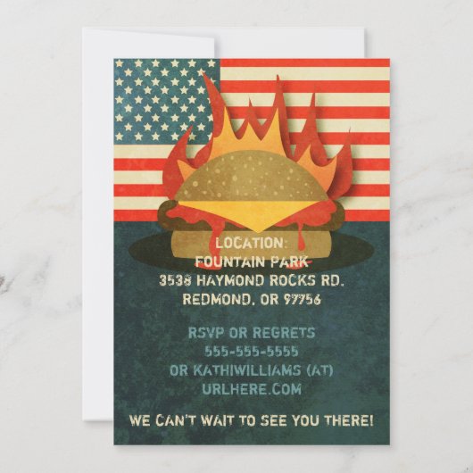 Grunge 4th of Juli Uitnodigingen van de Partij BBQ (Achterkant)