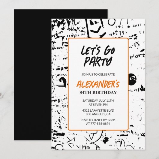 Grunge 84ste verjaardagsuitnodigingen Heren Graffi Kaart (Voorkant / Achterkant)