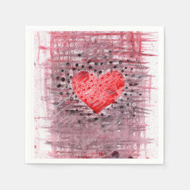 Grunge Abstract Rode Hart Mixed Media Papieren Ser Servet