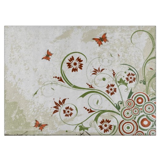 Grunge Abstracte Butterflies en Flowers Snijplank (Voorkant)