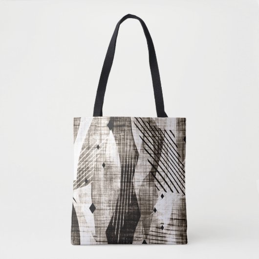 Grunge abstracte geometrische gestreepte beige zwa tote bag (Voorkant)