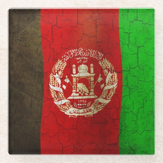 Grunge Afghanistan Flag Glazen Onderzetter (Voorkant)