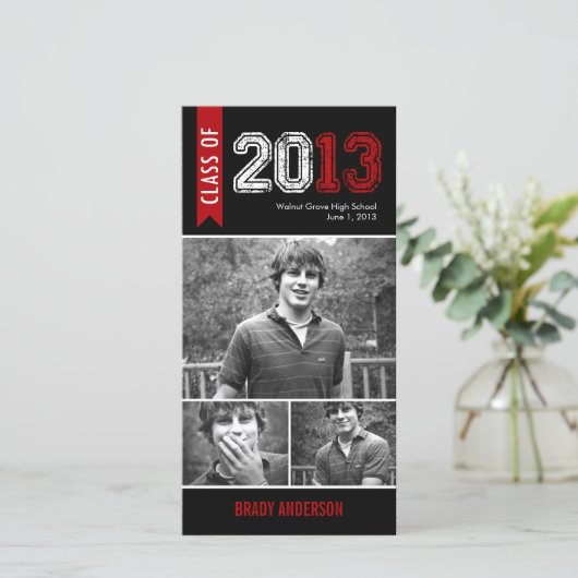  Grunge Afstuderen aankondiging fotokaart (Staand voorkant)