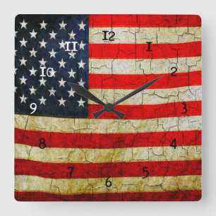 Grunge America vlagklok Vierkante Klok