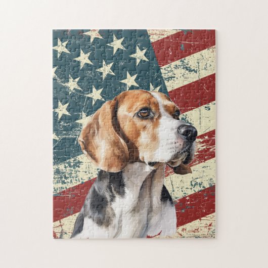 Grunge American Flag Beagle Dog Legpuzzel (Verticaal)