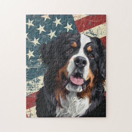 Grunge American Flag Bernese Mountain Dog Legpuzzel (Verticaal)
