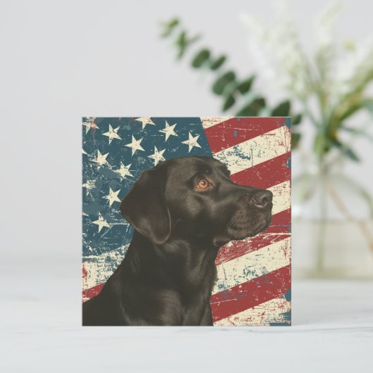 Grunge American Flag Black Labrador Flat Card (Staand voorkant)