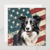 Grunge American Flag Border Collie Dog Flat Card (Voorkant / Achterkant)