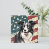 Grunge American Flag Border Collie Dog Flat Card (Staand voorkant)