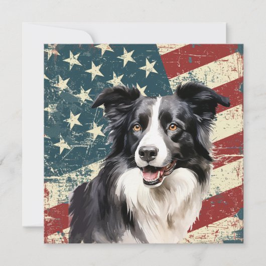Grunge American Flag Border Collie Dog Flat Card (Voorkant)