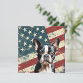 Grunge American Flag Boston Terrier Dog Flat Card (Staand voorkant)