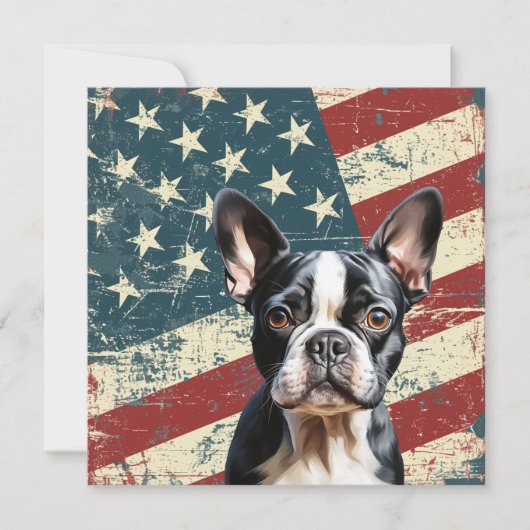 Grunge American Flag Boston Terrier Dog Flat Card (Voorkant)