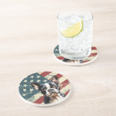 Grunge American Flag Boston Terrier Dog Zandsteen Onderzetter (Zijkant)