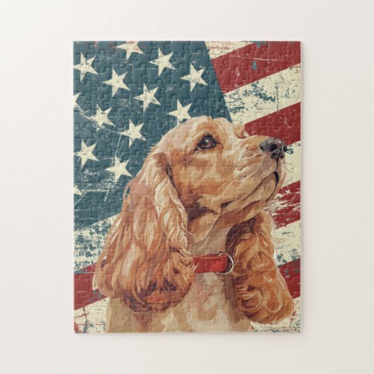 Grunge American Flag Cocker Spaniel Dog Legpuzzel (Verticaal)
