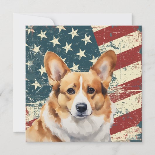 Grunge American Flag Corgi Dog Flat Card (Voorkant)