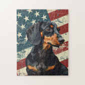 Grunge American Flag Dachshund Dog Legpuzzel (Verticaal)