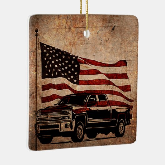Grunge American Flag en Black Truck Patriotic Keramisch Ornament (Rechts)
