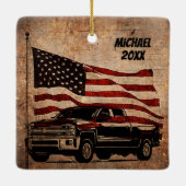 Grunge American Flag en Black Truck Patriotic Keramisch Ornament (Achterkant)