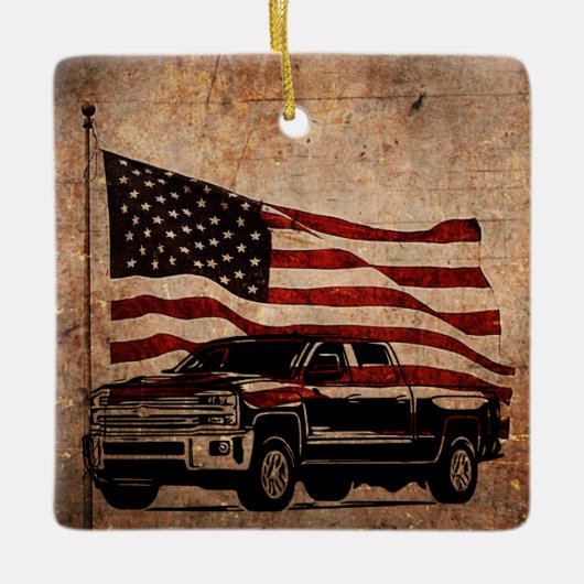 Grunge American Flag en Black Truck Patriotic Keramisch Ornament (Voorkant)