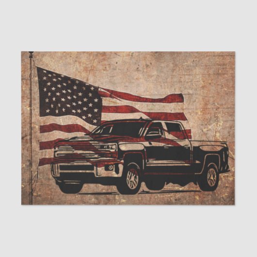 Grunge American Flag en Black Truck Patriotic Tissuepapier (Voorkant)