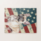 Grunge American Flag Fawn Tan French Bulldog Legpuzzel (Horizontaal)