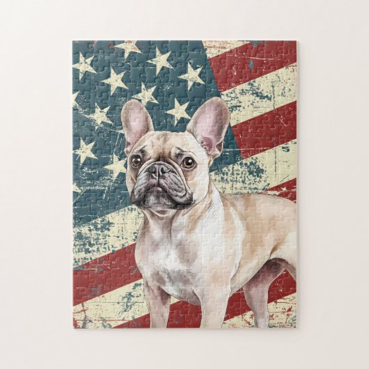 Grunge American Flag Fawn Tan French Bulldog Legpuzzel (Verticaal)