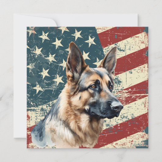 Grunge American Flag German Shepherd Dog Flat Card (Voorkant)