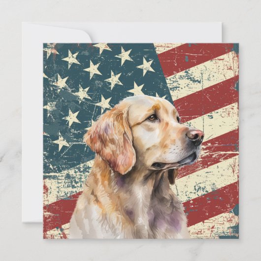 Grunge American Flag Golden Retrieve Dog Flat Card (Voorkant)