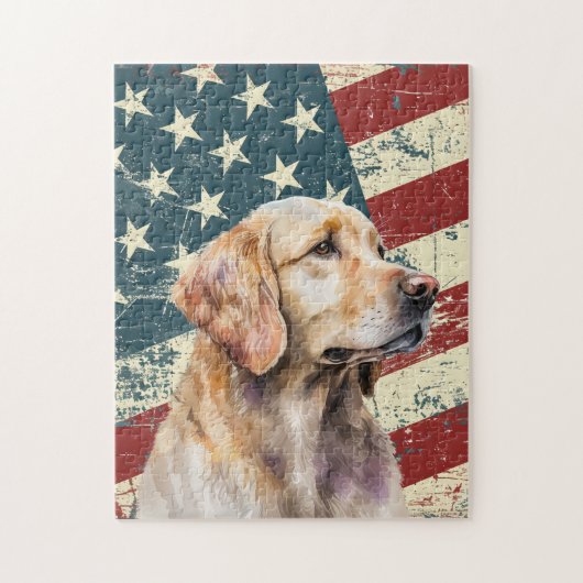 Grunge American Flag Golden Retriever Dog Legpuzzel (Verticaal)