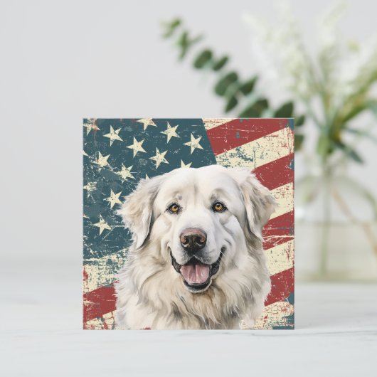 Grunge American Flag Great Pyrenees Flat Card (Staand voorkant)