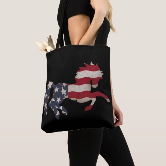 Grunge American Flag Horse Silhouette Tote Bag (Dichtbij)
