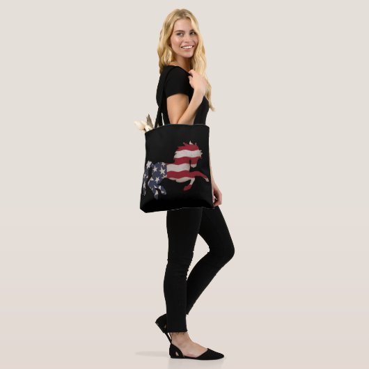 Grunge American Flag Horse Silhouette Tote Bag (Op model)