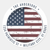 Grunge American Flag militair Return Address Ronde Sticker (Voorkant)