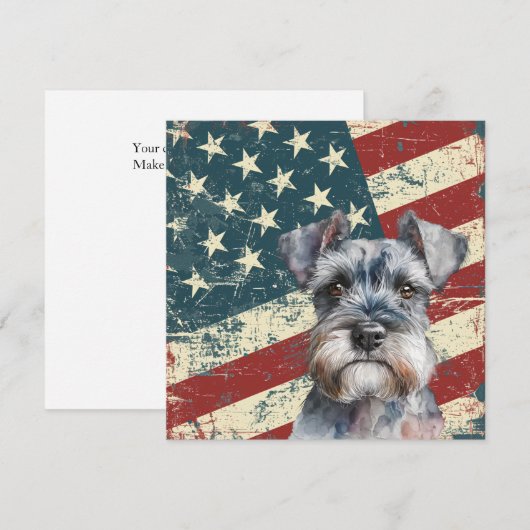 Grunge American Flag Miniature Schnauzer Flat Card (Voorkant / Achterkant)