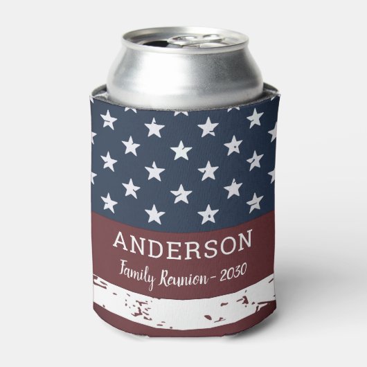 Grunge American Flag Personalized Patriotic Family Blikjeskoeler (Blikje Voorkant)