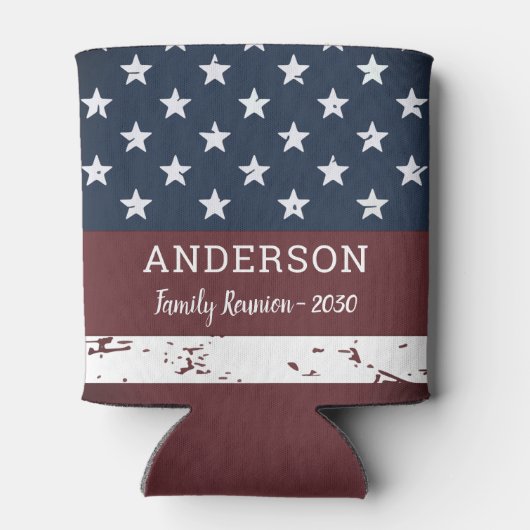 Grunge American Flag Personalized Patriotic Family Blikjeskoeler (Achterkant)