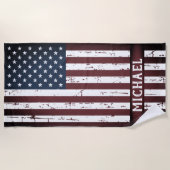 Grunge American Flag Personalized Patriotic Strandlaken (Voorkant)