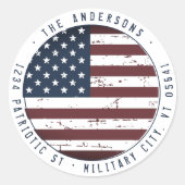 Grunge American Flag Personalized Return Address Ronde Sticker (Voorkant)