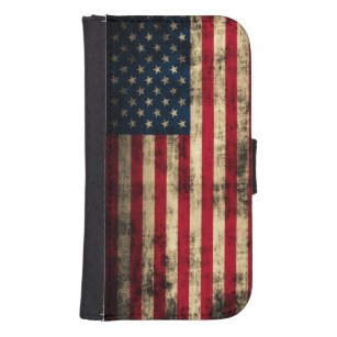 Grunge American Flag Galaxy S4 Portemonnee Hoesje