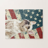 Grunge American Flag White French Bulldog Legpuzzel (Horizontaal)