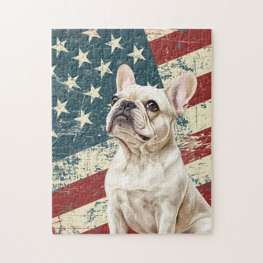 Grunge American Flag White French Bulldog Legpuzzel (Verticaal)