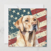 Grunge American Flag Yellow Labrador Flat Card (Voorkant)