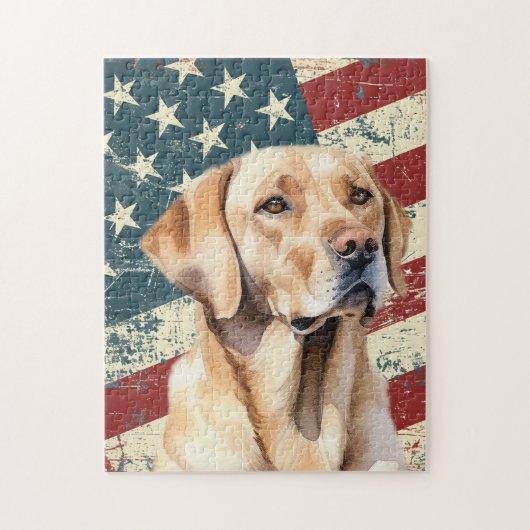 Grunge American Flag Yellow Labrador Retriever Dog Legpuzzel (Verticaal)