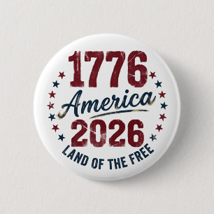 Grunge Amerika 1776 - 2026 Land van de Vrije Knop Ronde Button 5,7 Cm