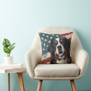 Grunge Amerikaanse vlag Berner Sennenhond Kussen