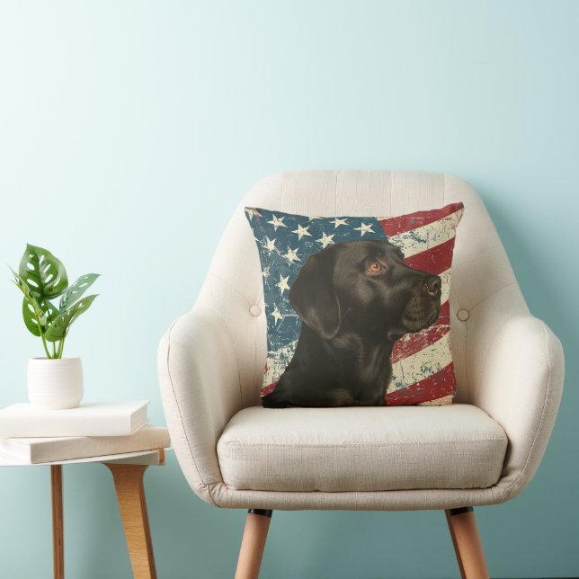 Grunge Amerikaanse vlag Black Labrador Retriever Kussen (Stoel)