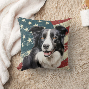 Grunge Amerikaanse vlag Border Collie Dog Kussen